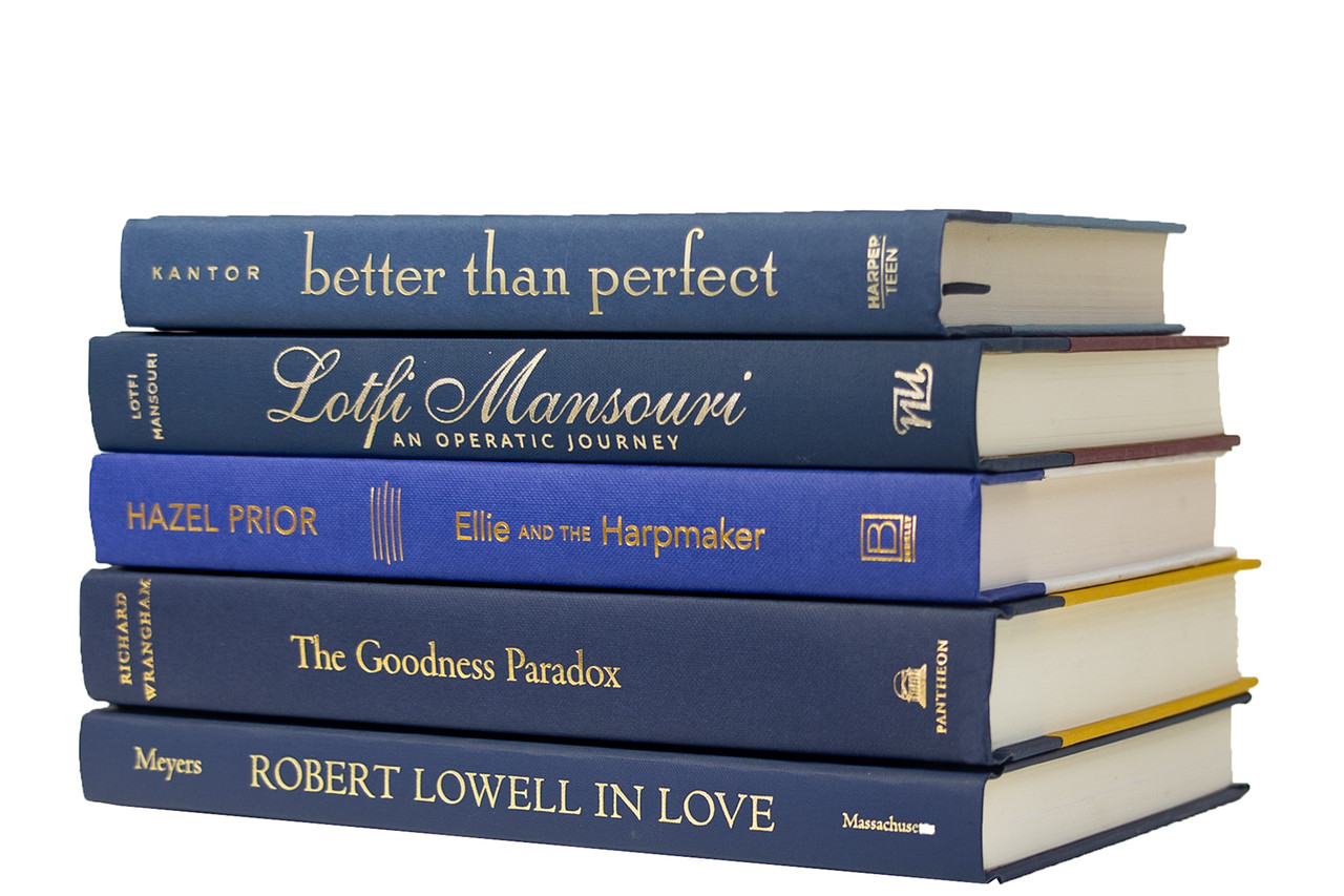 Blue Decorative Book Stack - Denim & Gold